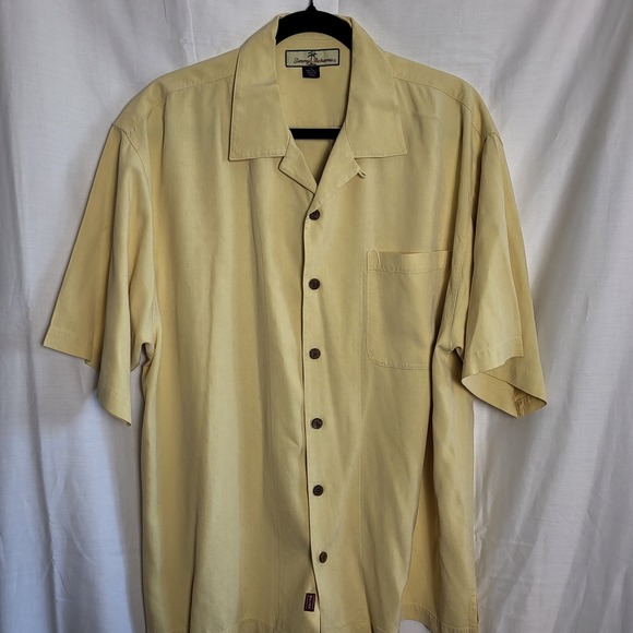 Tommy Bahama Relax Mens Large Yellow Silk Jacquard Short Sleeve Camp Shirt 494 - Picture 4 of 6